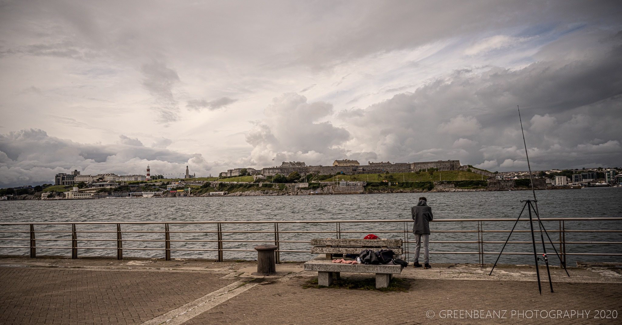 Angler on Mount Batten Pier in Plymouth August 2020 